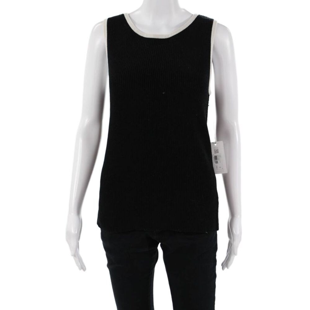 Margaret OLeary Women Basic Black 100% Cotton Round Neck Sleeveless Tank Size L